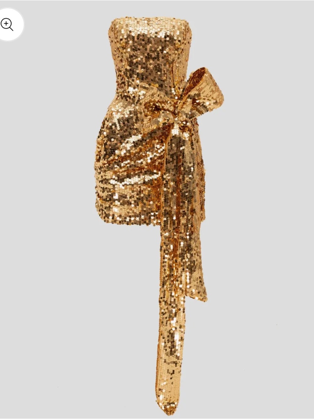 LIKA Gold Mini Dress with Bow Gold Sequin Metallic Strapless draped